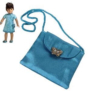 American Girl Doll Purse Butterfly Brocade Outfit Accessory Blue Satin Crossbody